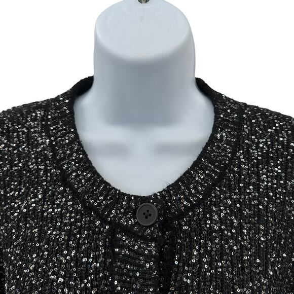 Future Collective Sweater WMNS M Black Knit Sequined Sparkle Button Up Stretchy - Picture 3 of 11